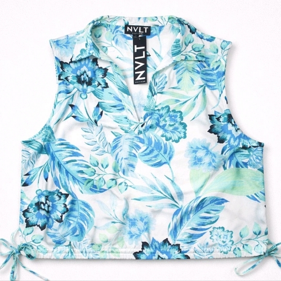 NVLT Tops - NVLT NWT TROPICAL FLORAL SLEEVELESS LINEN BLEND TOP SZ LARGE